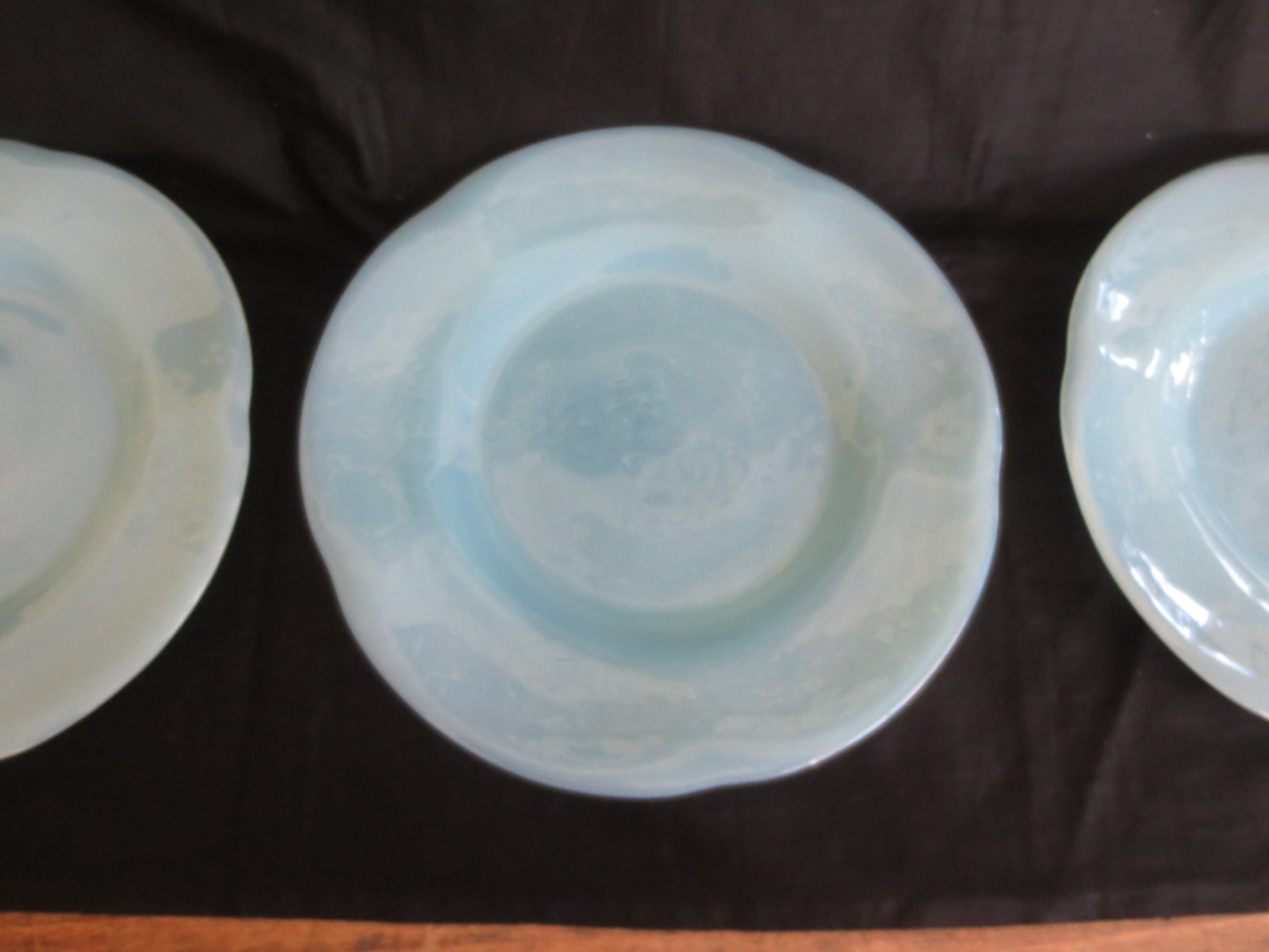 4 – 8-3/4″ 1980’s Art Deco ITALIAN OPALINE Baby Blue TRANSLUCENT GLASS PLATES