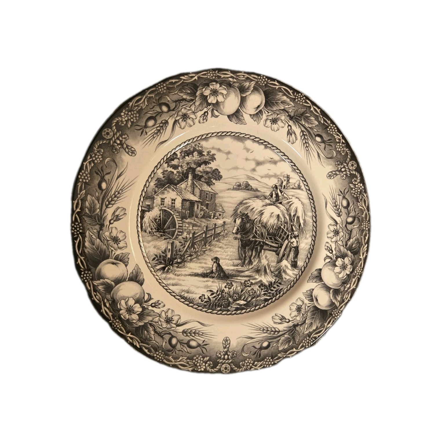 Royal Stafford “Hayride” Black & White 11″ Dinner plate, Rare, 12 Available
