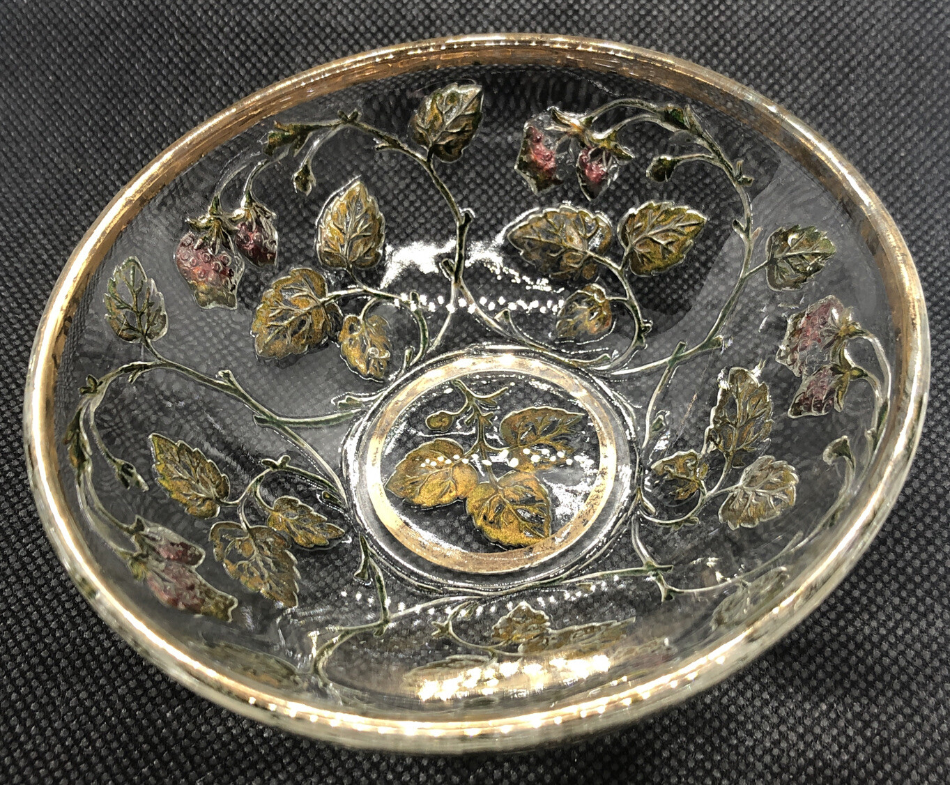 Antique Goofus – Intaglio Strawberry – Crystal 4.25” Bowl Circa 1905 EUC