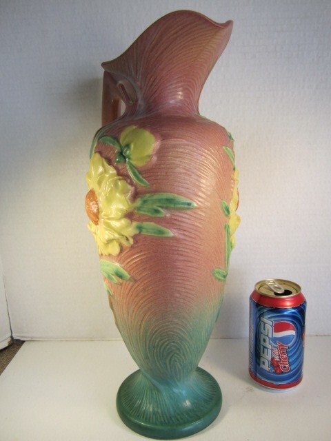 VTG Roseville PEONY Pottery Pink To Green 9-15″ Large Handled Ewer Pitcher