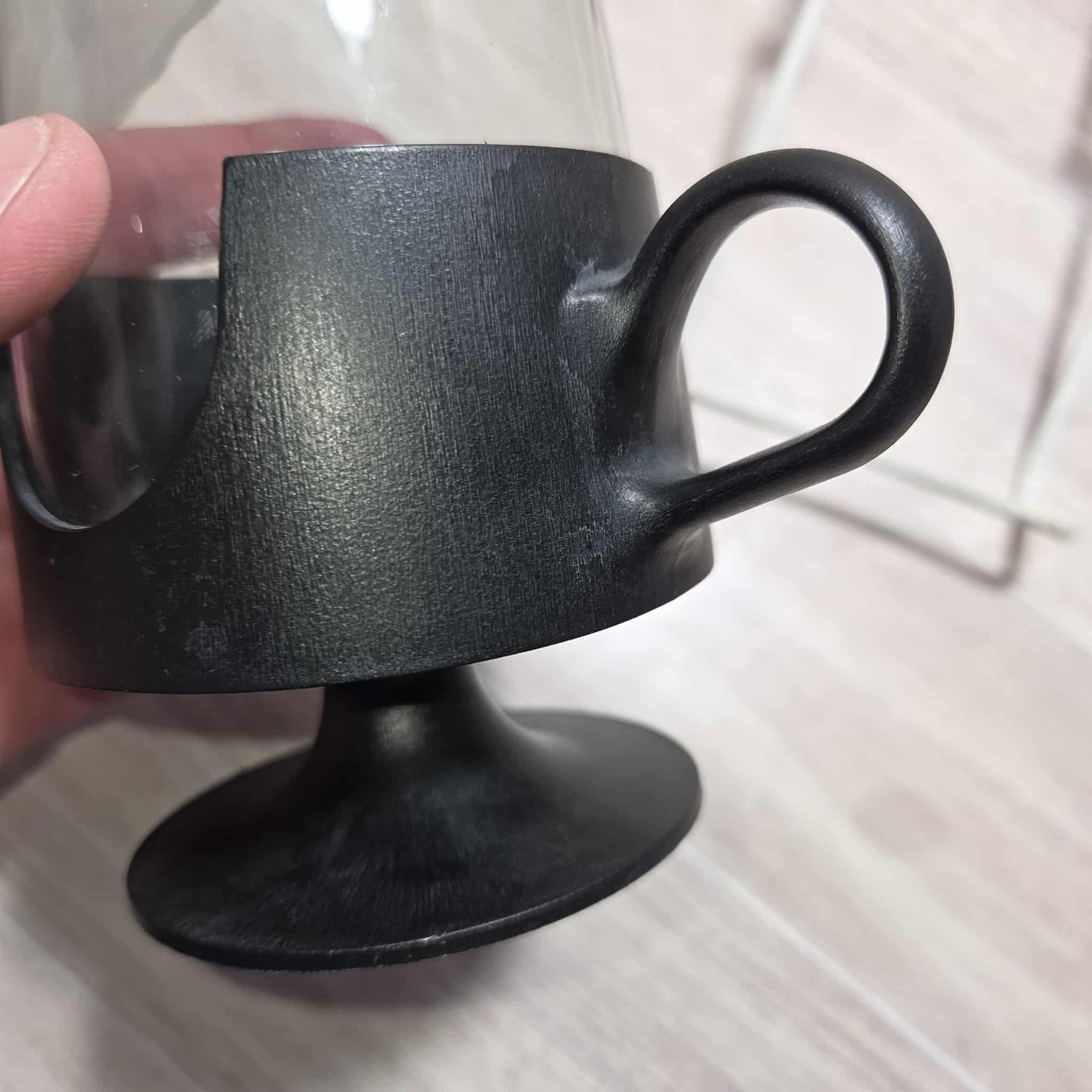 Corning Ware MCM Glas-Snap Coffee Drink Mug Tea Cup Clear Black 12 oz Photo Prop