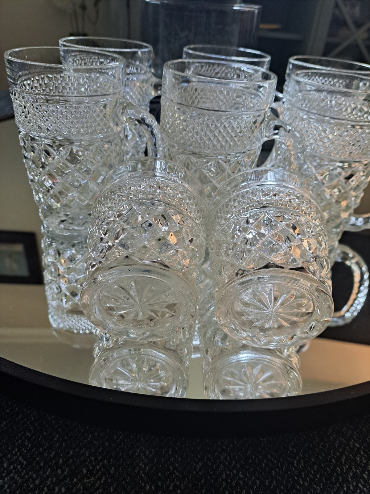 VTG Anchor Hocking Wexford Diamond Cut 5.4″ Mugs (6) & 3.75″ Glasses (2)