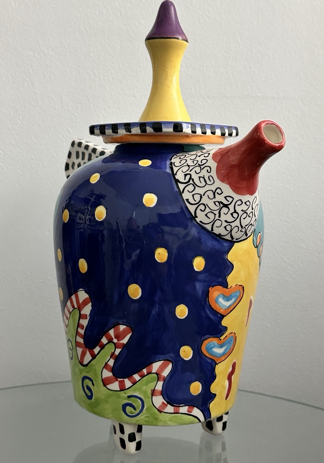 Kat Taylor Designs 11” Ceramic Teapot Hand Painted Art Pottery Whimsical Alice