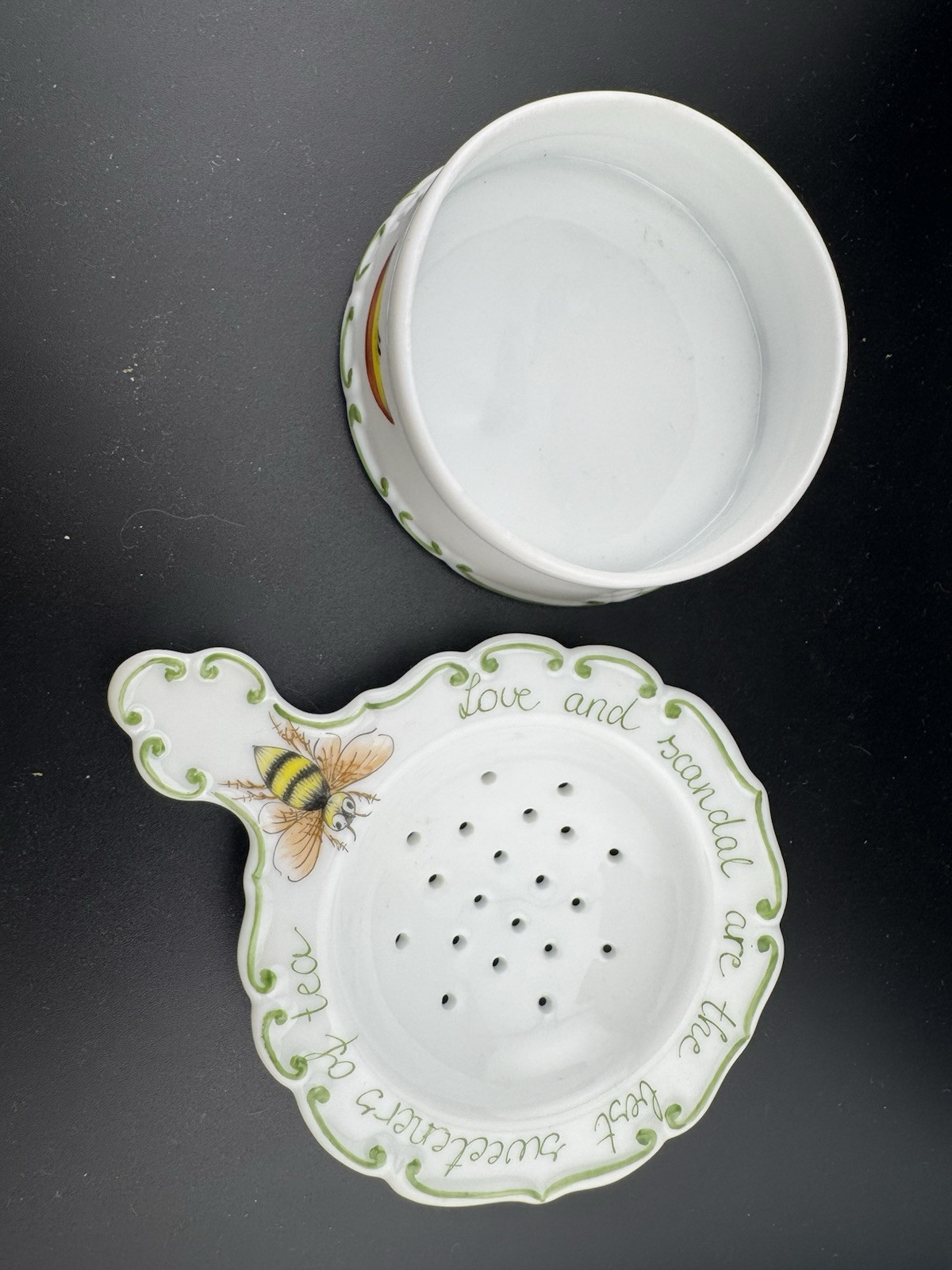 Thun Czech Porcelain Basket Weave Tea Set Hand Painted Bees Flowers And Fruit