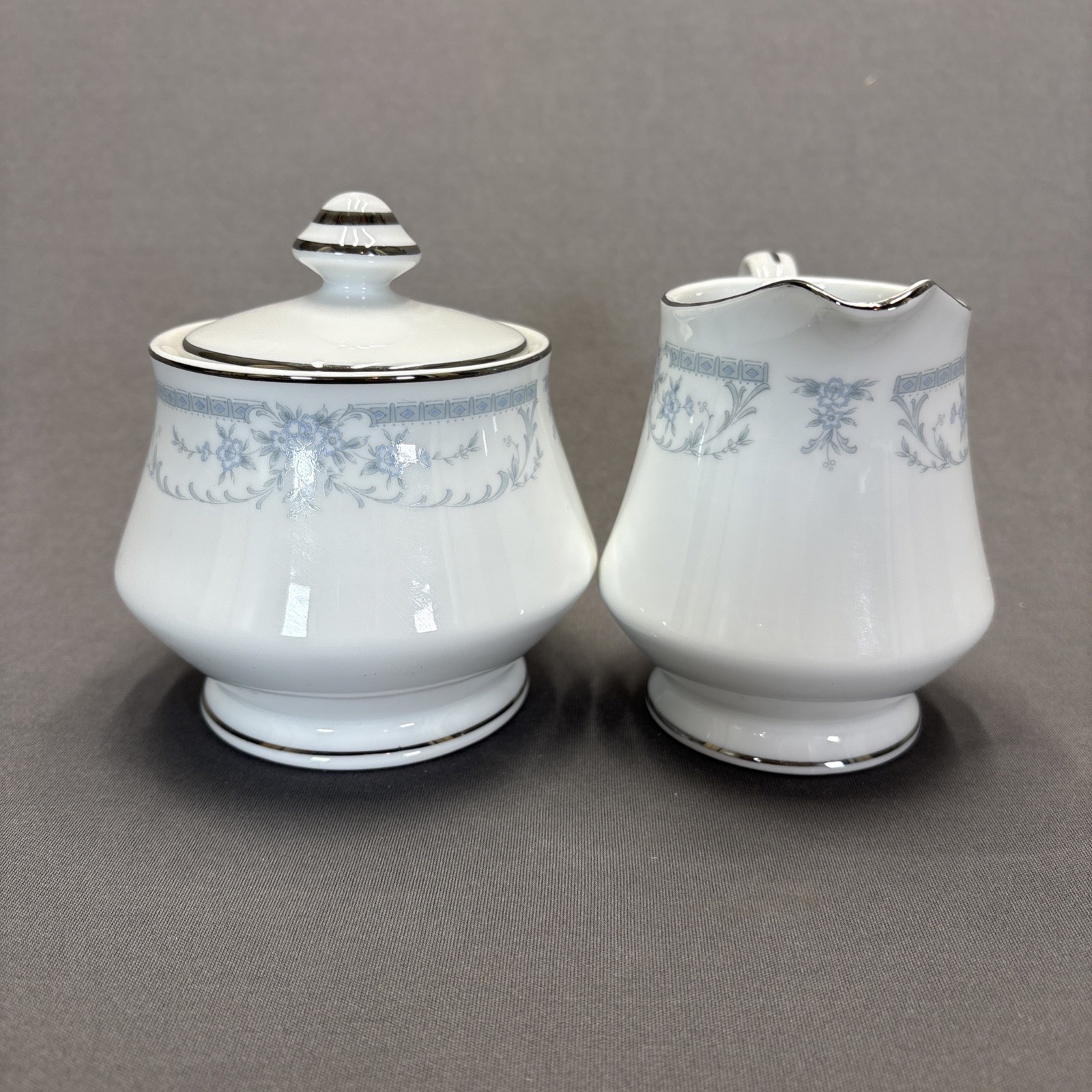 Sheffield Blue Whisper Creamer and Sugar Bowl Set with Lid Fine China Floral