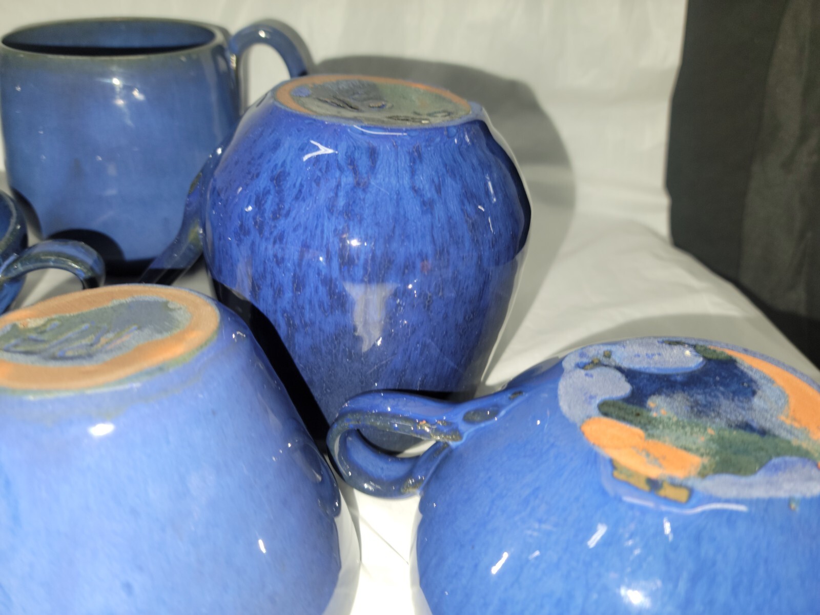 North Carolina pottery COLE POTTERY 9 cup and mug set blue glaze 4807