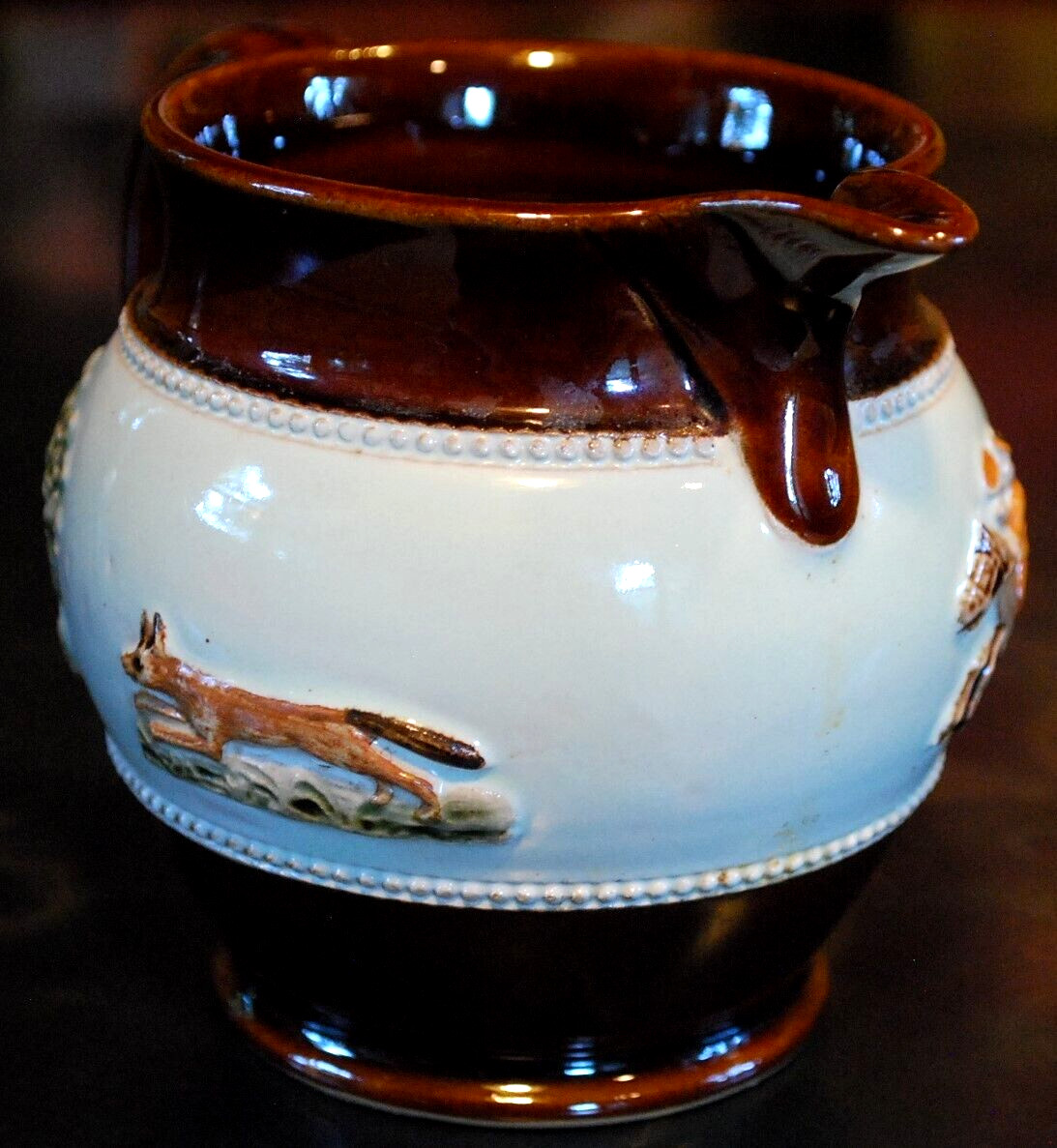 Vtg 1930’S BOURNE DENBY DERBY POTTERY FOX HUNT Creamer/Pitcher England 4″ Glazed