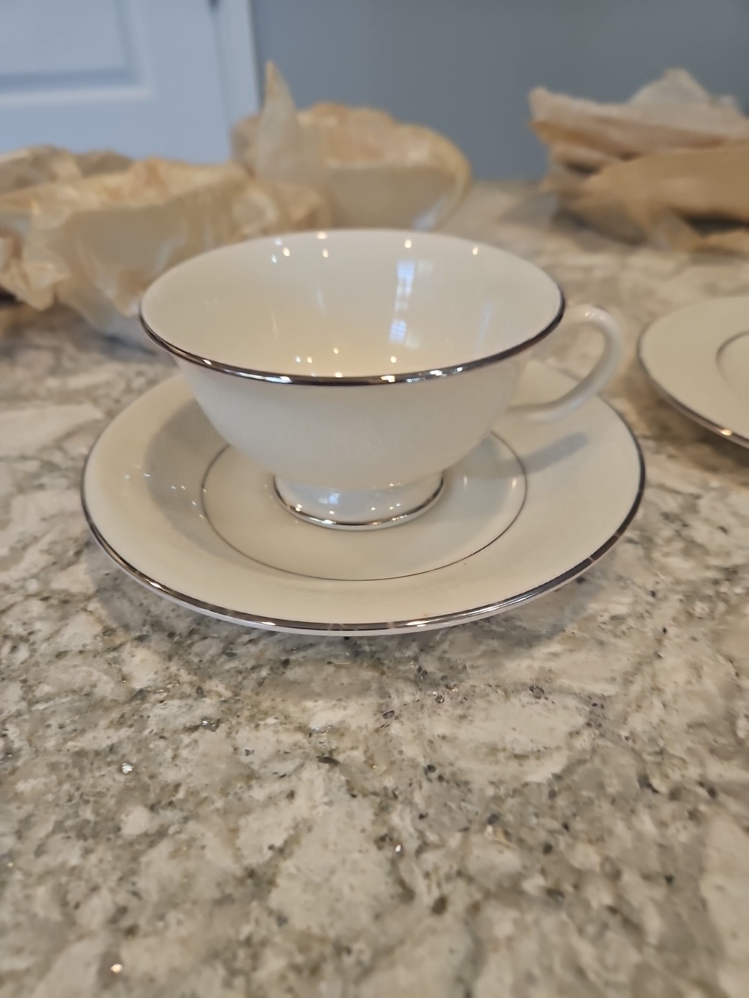 Cathedral Garland Rose Platinum Trim 6 Place Settings 24pc Total Unused 1960s