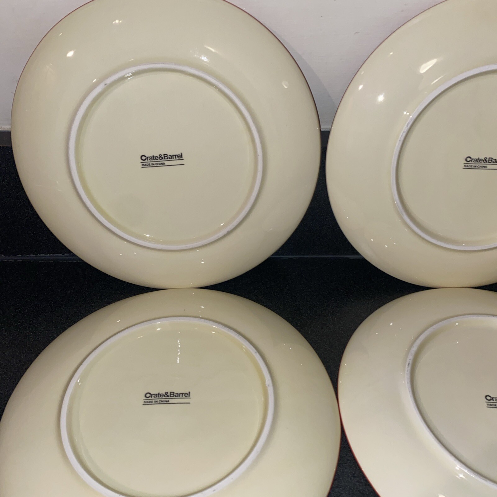 4 Salad Plates 8 in. Crate & Barrell Pomegranate Wreath Holiday
