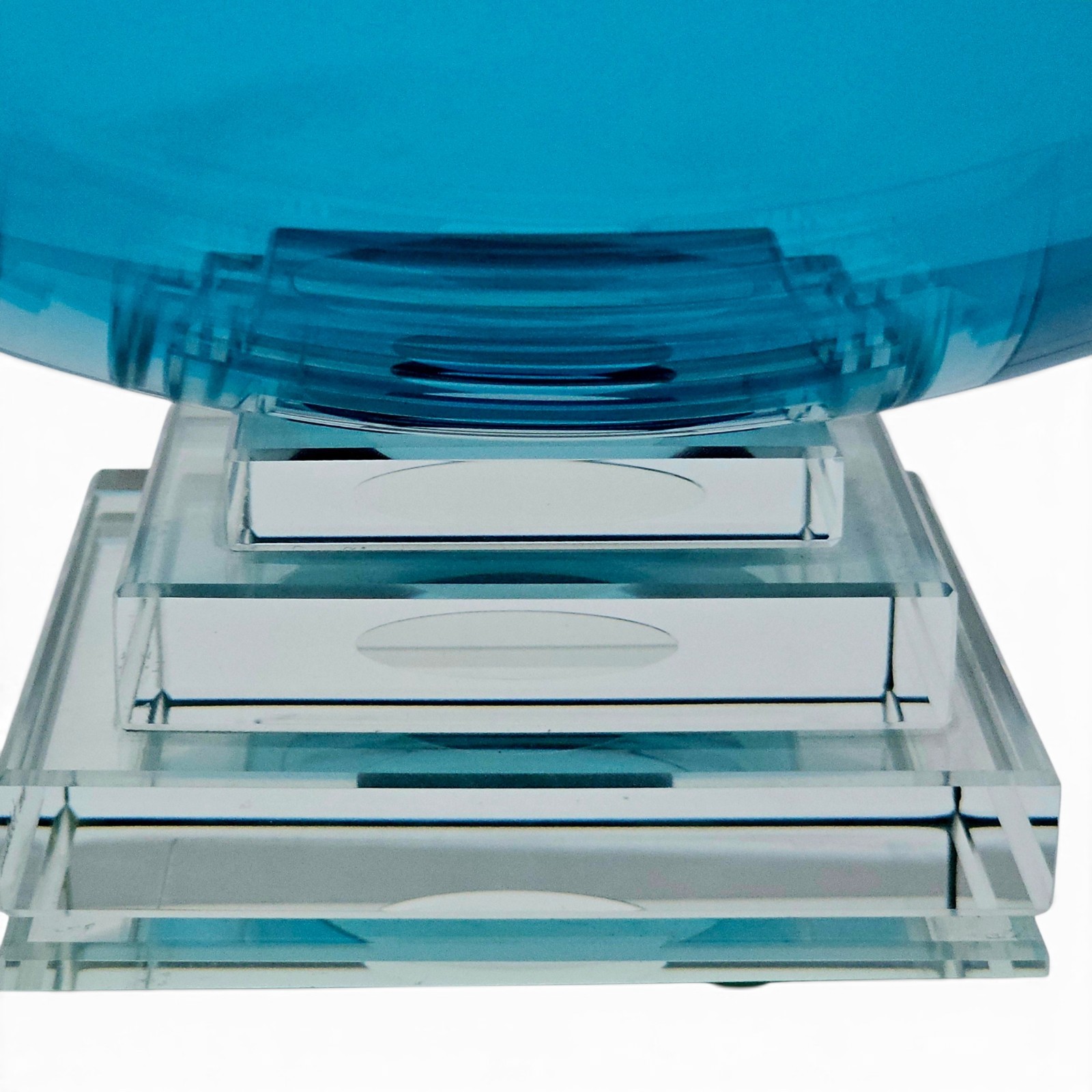 Stephen Schlanser Eclipse Bowl Signed 1992 Aqua Art Glass Centerpiece 16″ Mint