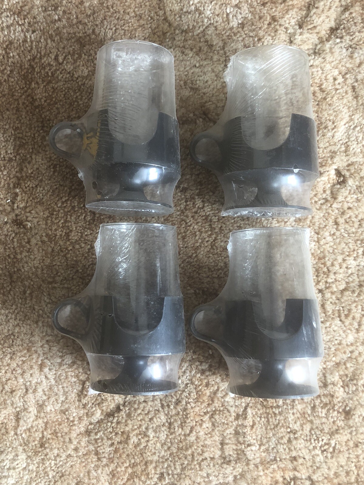 NEW Set of 4 Vintage Corning Glas-Snap Mugs Black Base Glassware 12oz Hot Cold