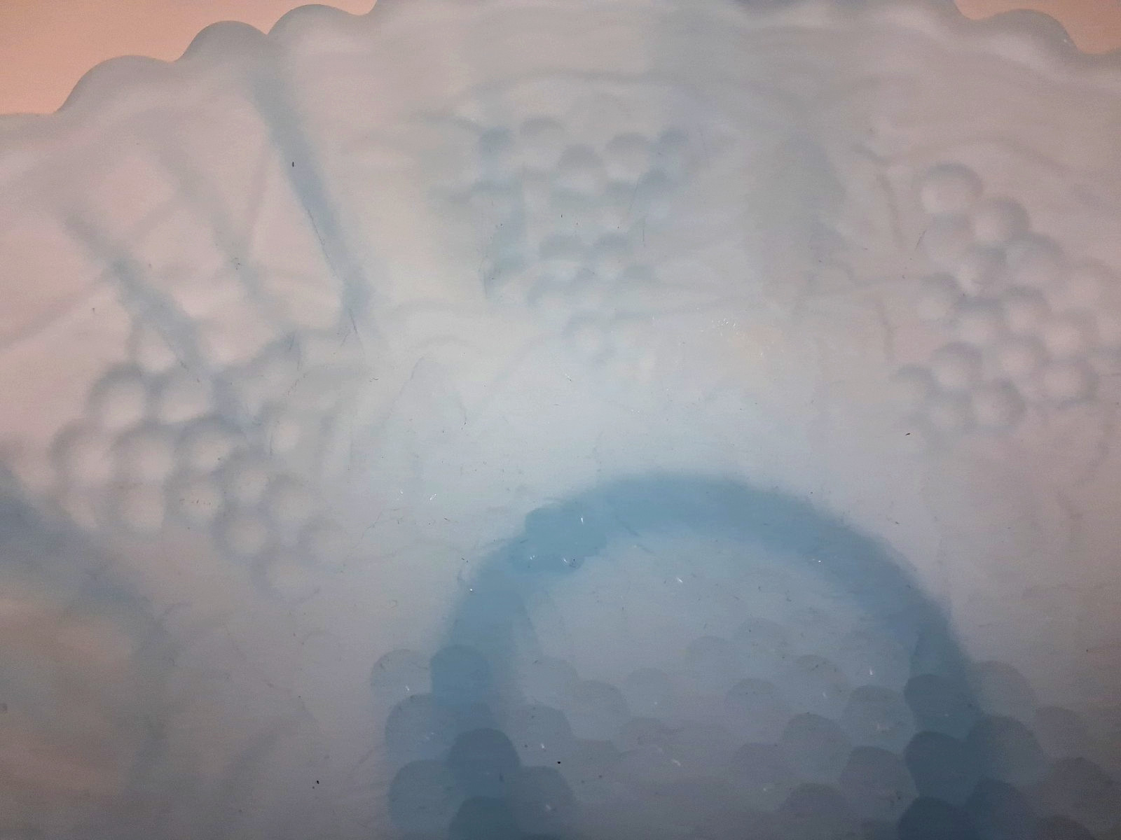 Lenox Imperial Frosted Blue Glass Bowl Raised Grapes & Vine 10″ x 3.25″ Vintage