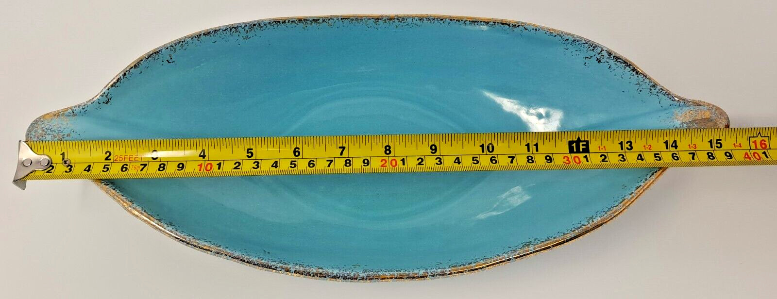 California Pottery Turquoise & Gold 15.5″ Console Bowl Mid-Century Modern USA 45