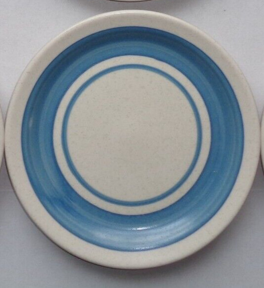 Shenango China Restaurant Ware Plates, Teal Blue Stripe Speckled 6.25” Set 9