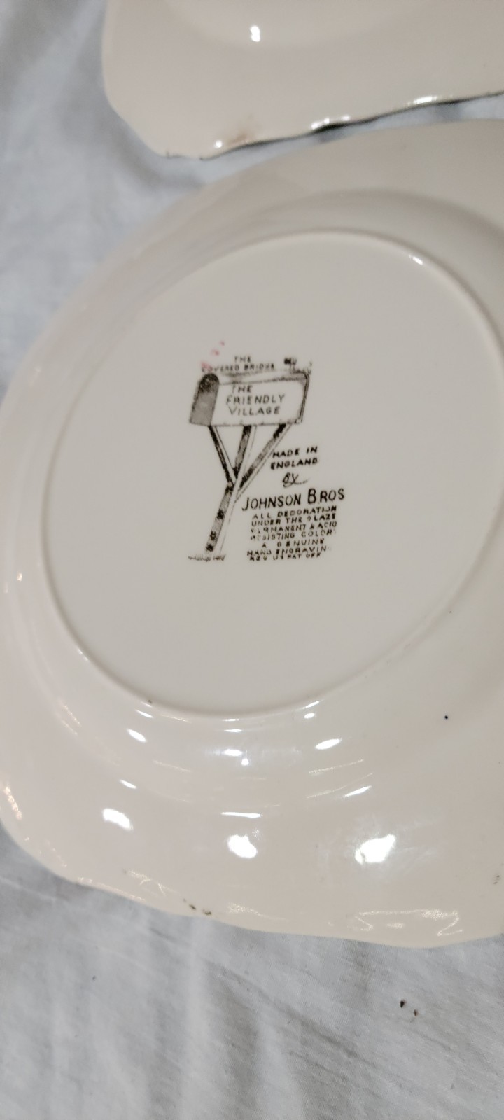 4 Johnson Bros Friendly Village Covered Bridge Square Plates Made in England