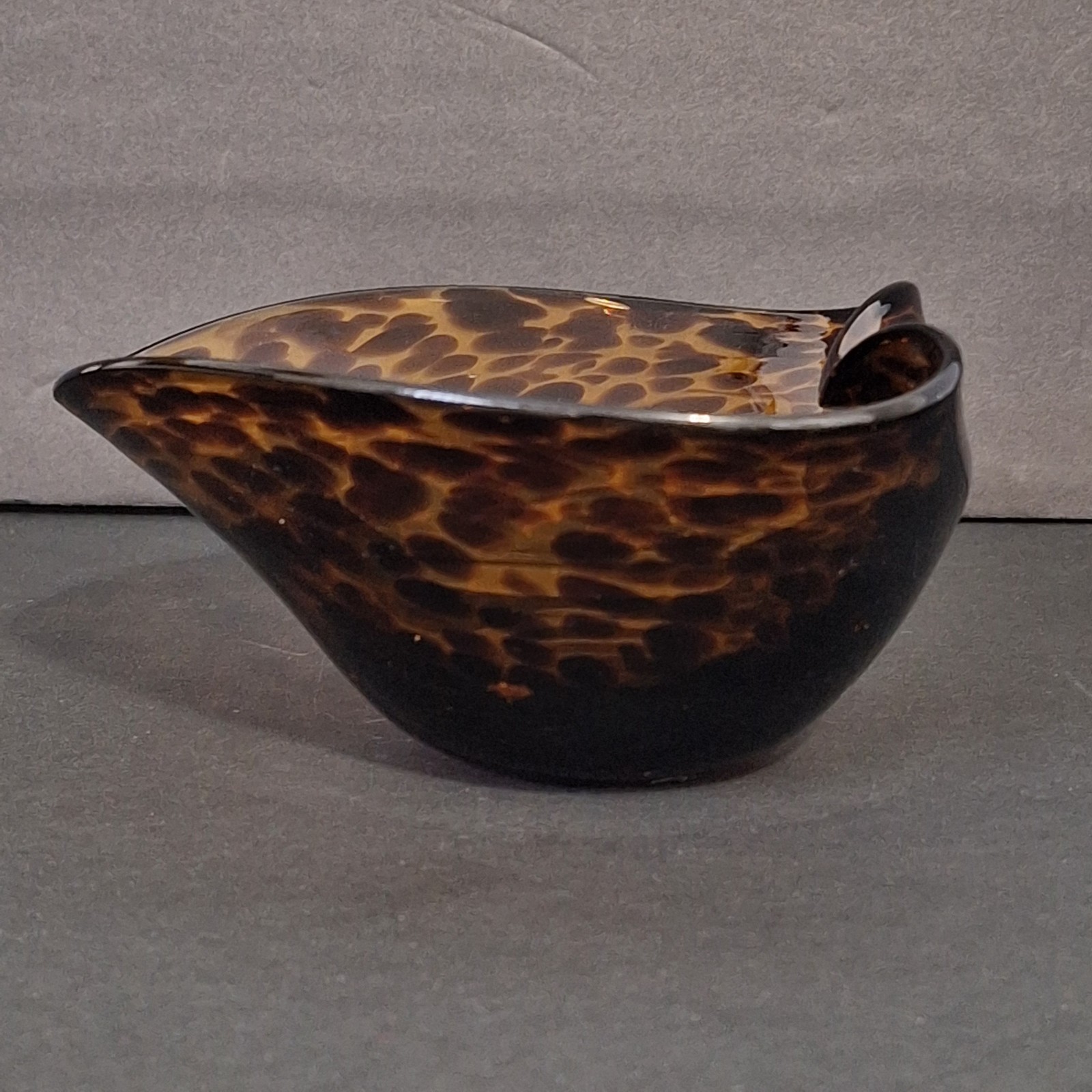 Art Glass Bowl Heart Tortoise Shell Amber Brown Marbled Leapard Design