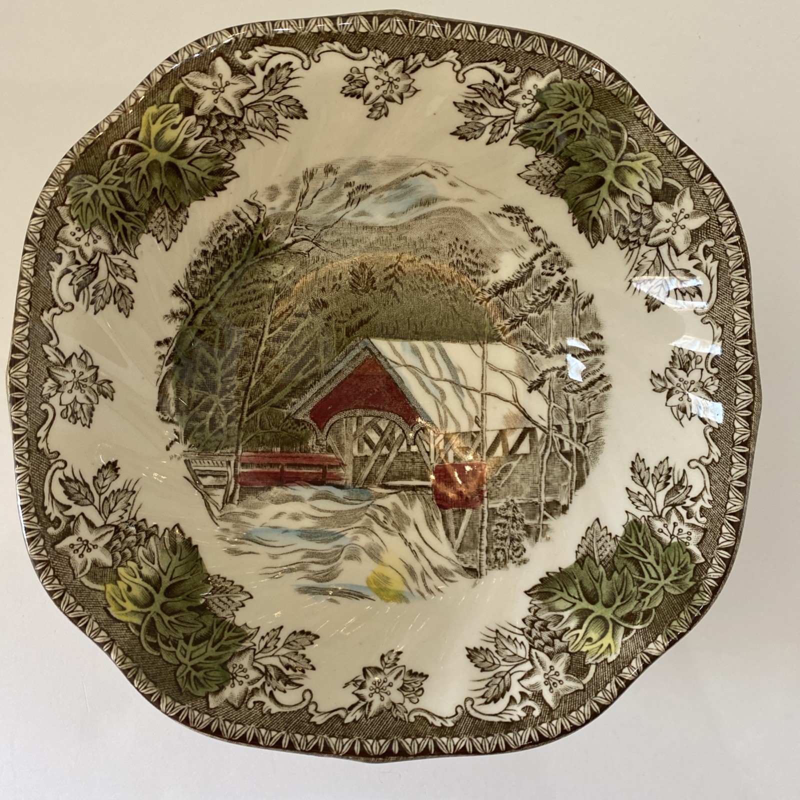 Johnson Bros Friendly Village “Covered Bridge” Square Cereal Bowl 6 1/8X6 1/4″