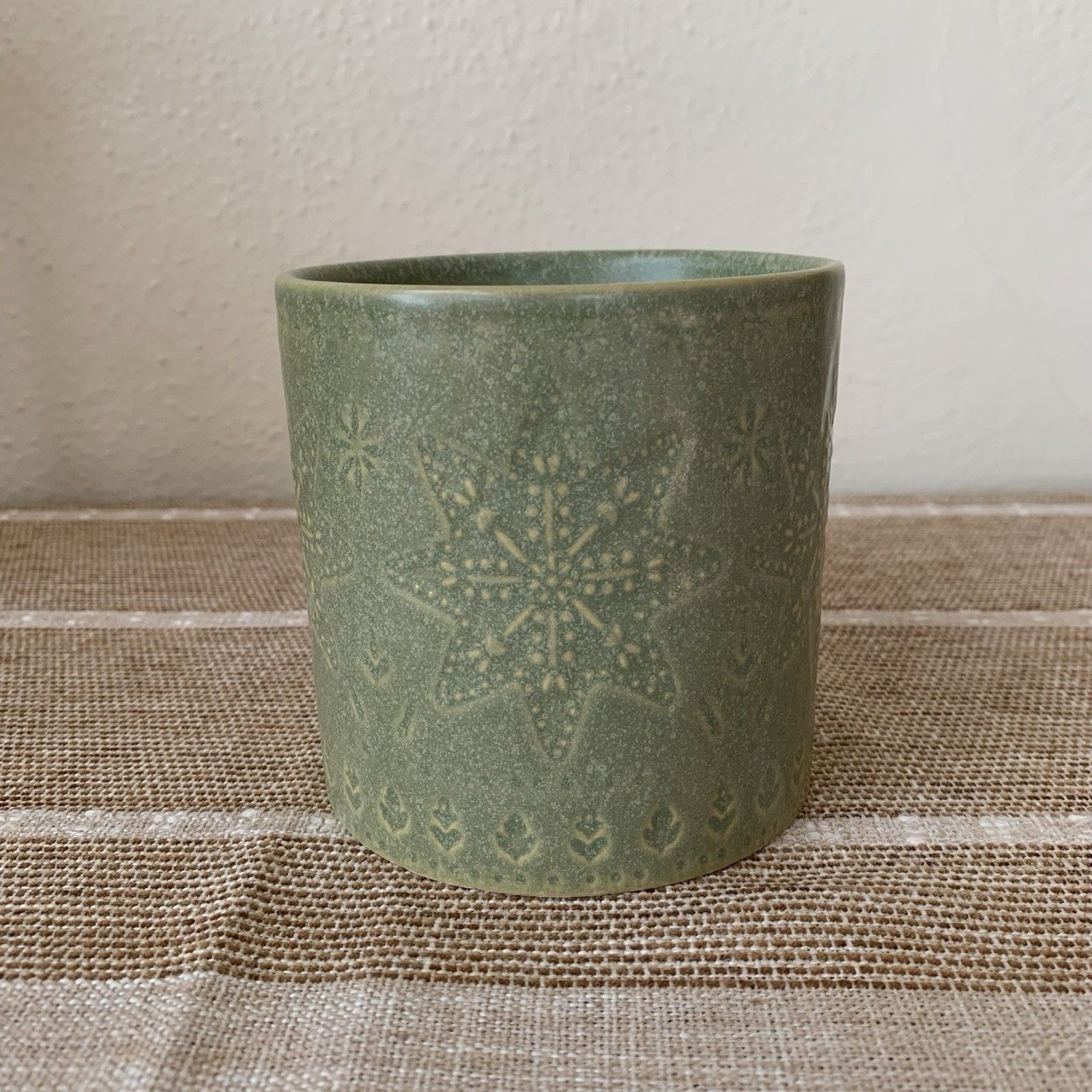 Creative Co-Op Green Embossed Stoneware Mug New with Tag 4” Diameter