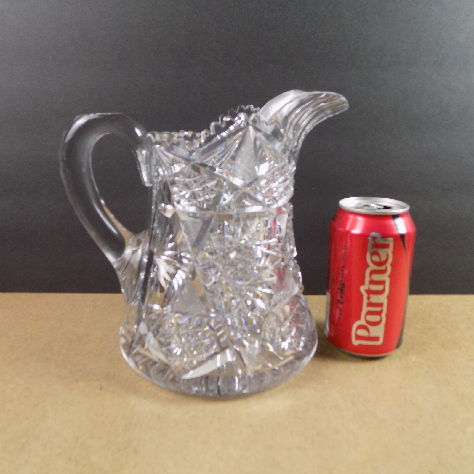 Antique American Brilliant Cut Glass Pitcher Hobstars VGC 8.25″ Tall Beauty!