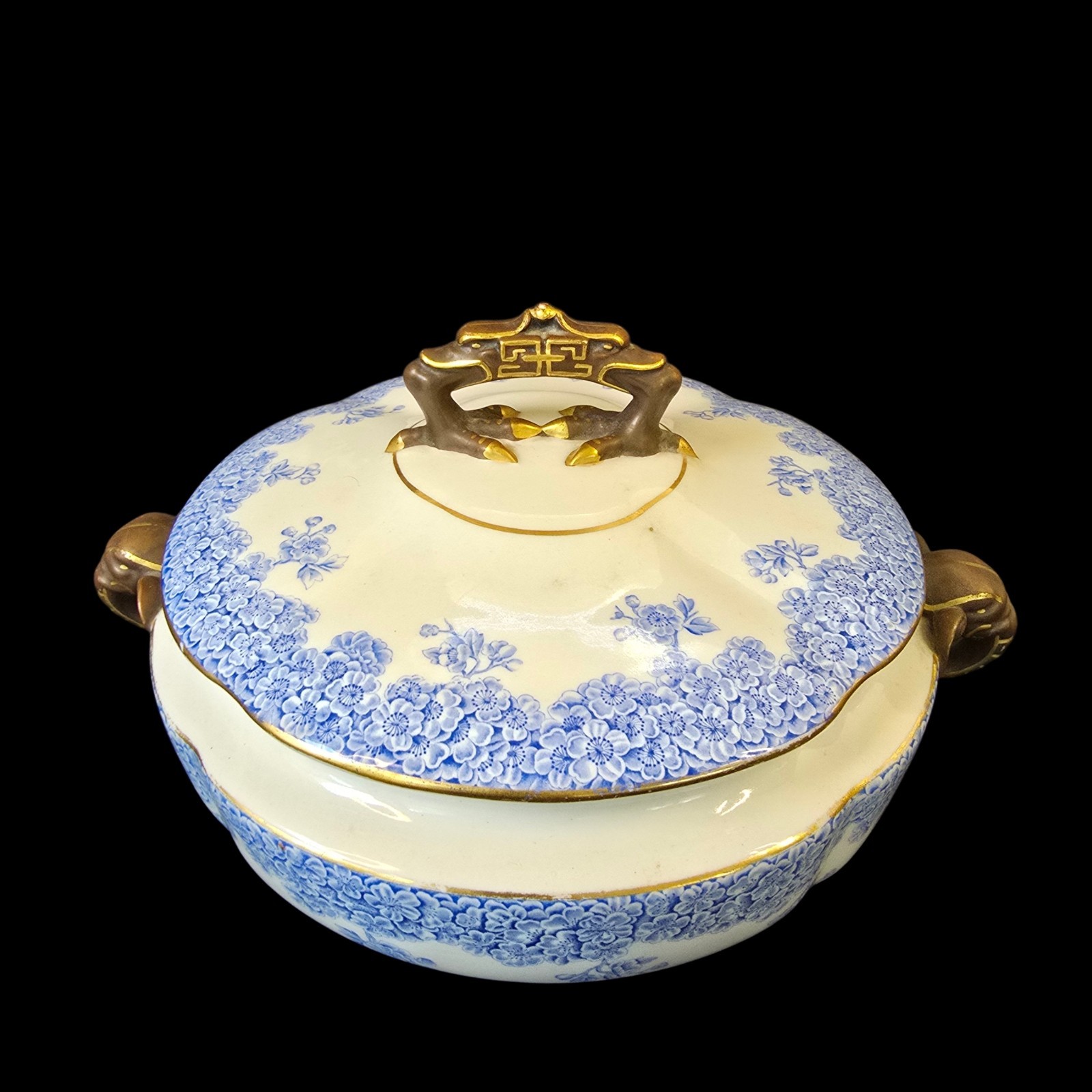 Early Royal Worcester Covered dish Oriental Style Elephand Head Handles Ovington