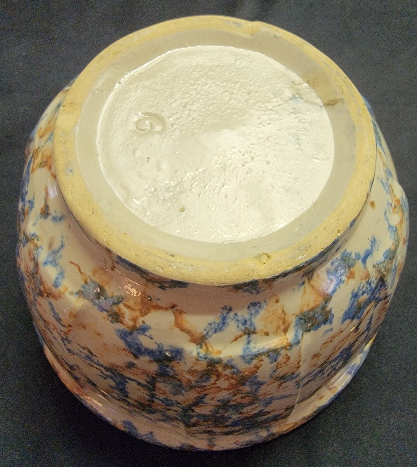 Red Wing? Spongeware Panel Stoneware Pottery #6 Bowl Vtg Retro AS IS
