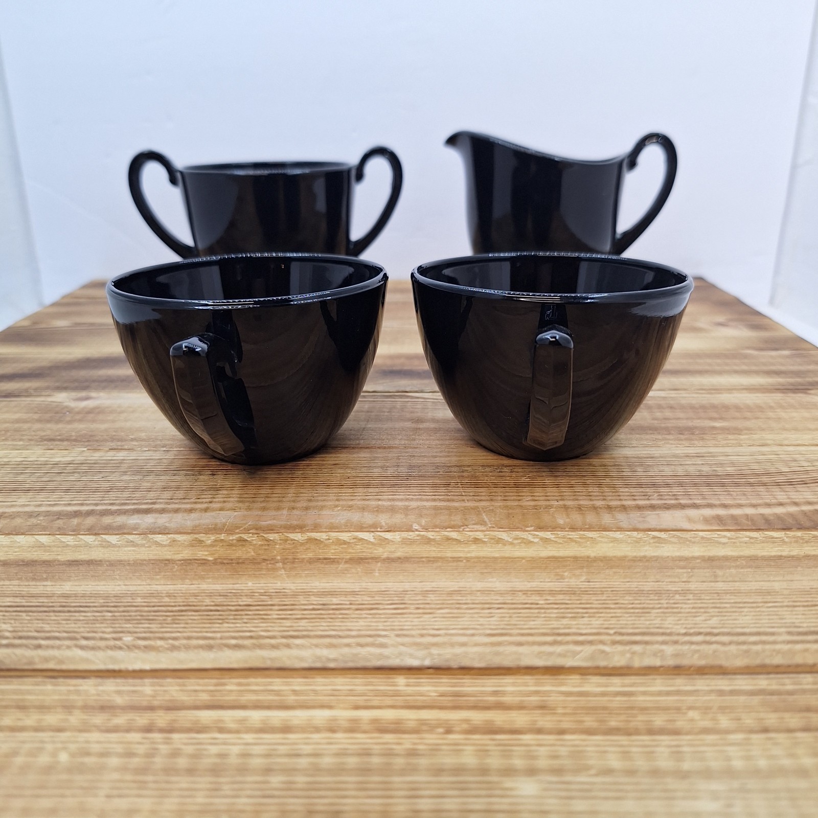 Vintage Black Amethyst Open Sugar And Creamer Set W/ 2 Cups 4pc Lot