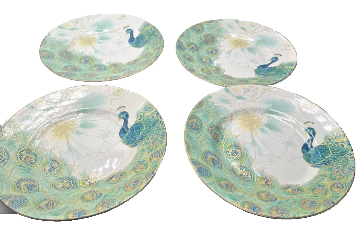 222 Fifth Lakshmi Peacock Floral Salad Plates Set of 4 Multicolor – Read