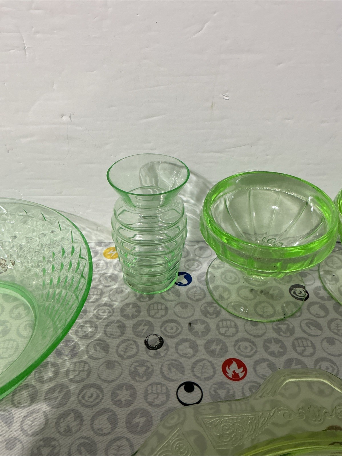 Mixed Lot 7 Piece Vintage Uranium Glass – Candy Bowl – Desert Bowl – More! Look!