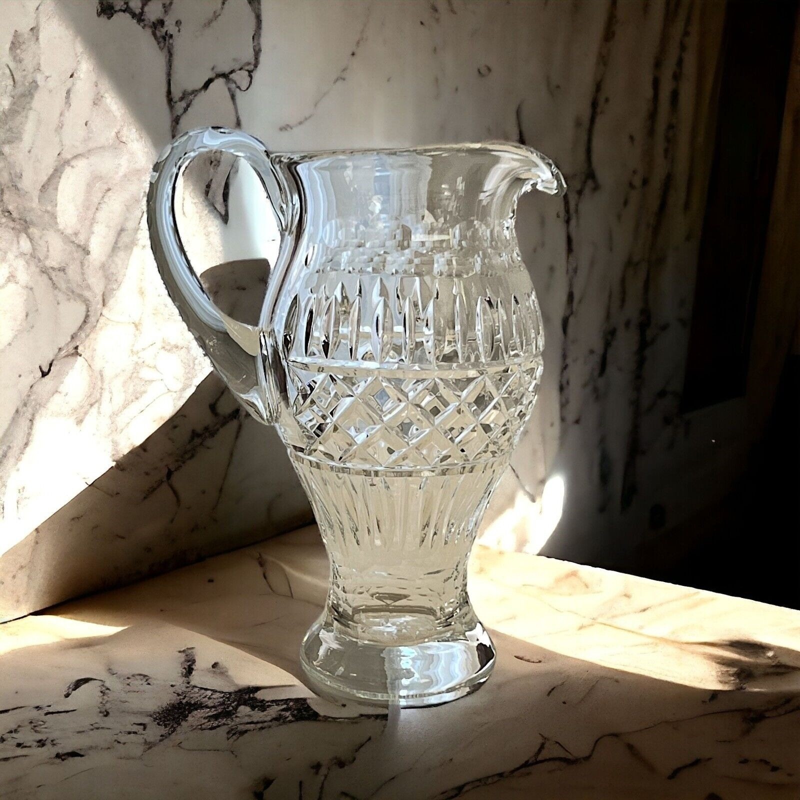 Crystal Pitcher 40 oz Footed Decorative 9 1/2″ Tall Applied Handle Unbranded