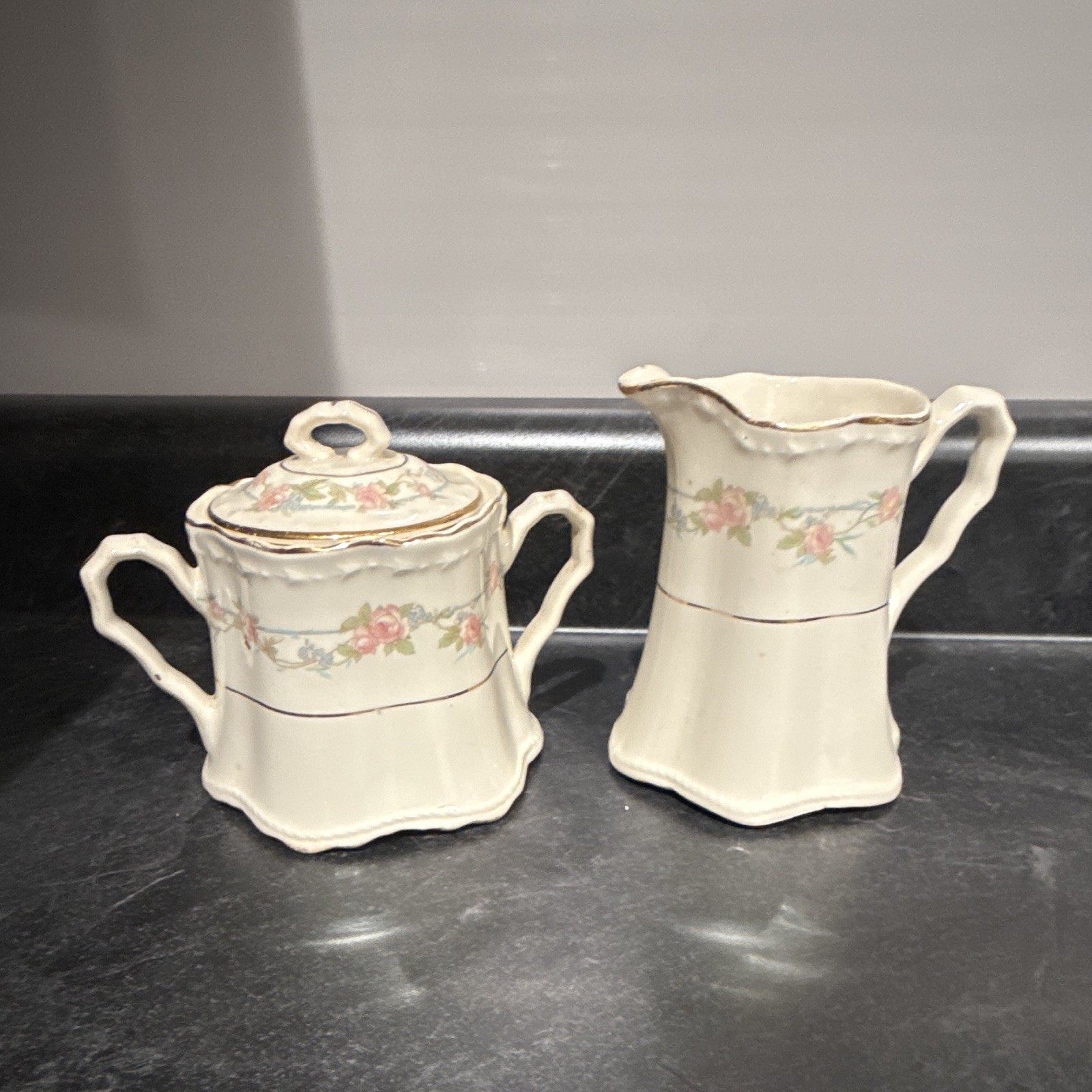 Crooksville China Co. H-P USA Floral White Pink Green Gold partial set