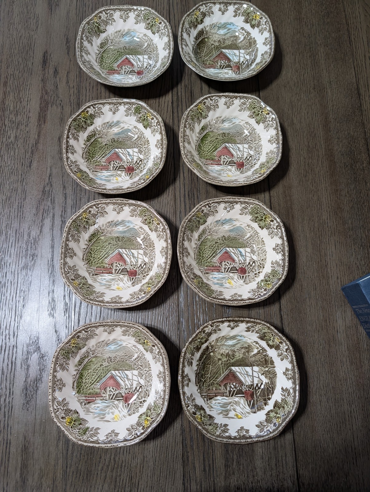 Set Of 8 Johnson Bros Bowls, The Friendly Village, “Covered Bridge” 6 Inch