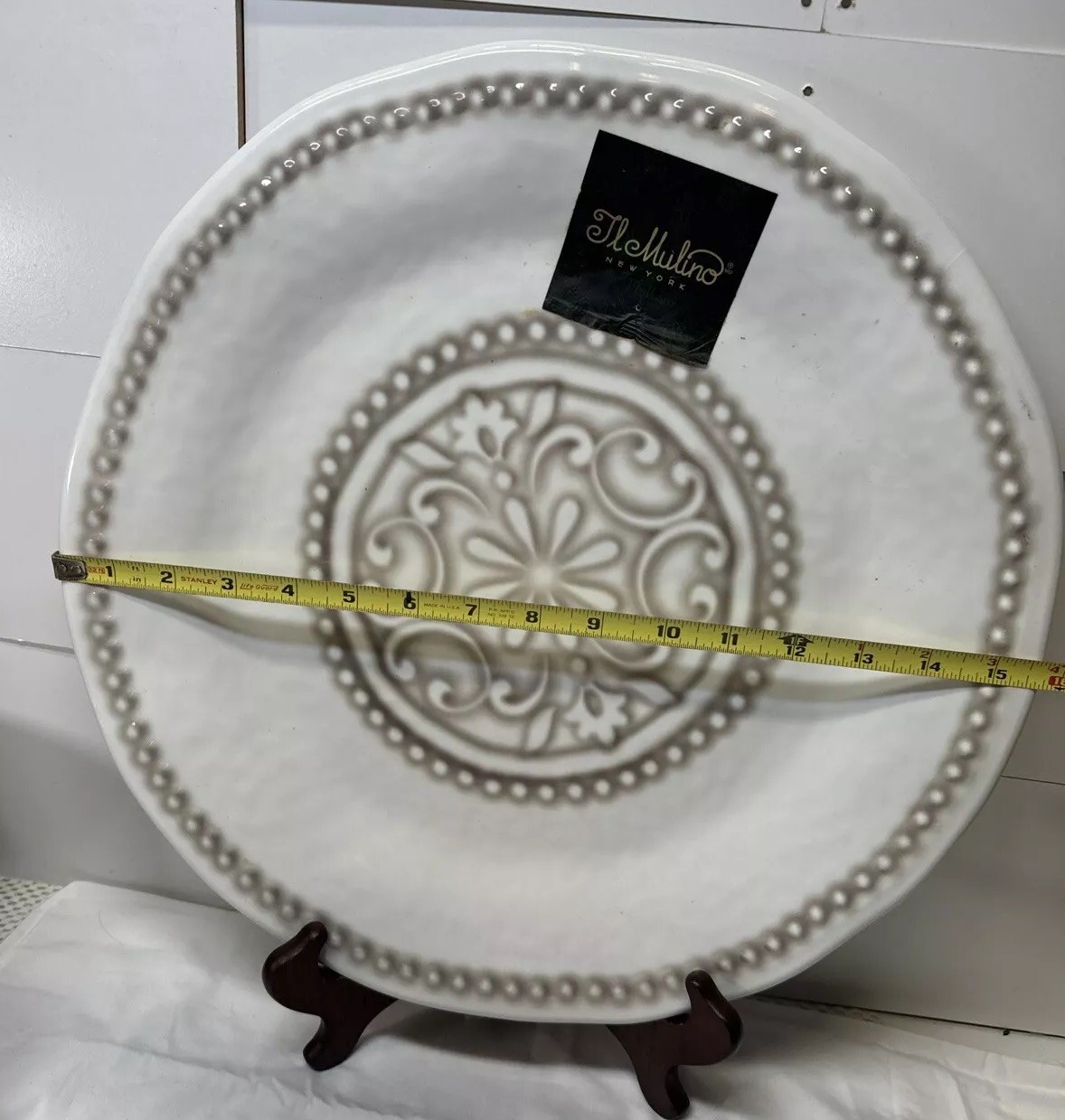 Large Round Melamine Mulino Serving Platter 12 1/2 Inches Wide.