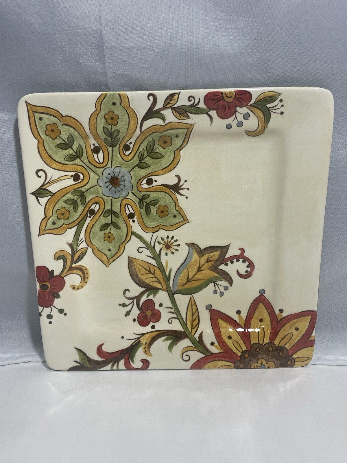 Pier 1 One Imports Carynthum Hand Painted Earthenware 10.75″ Square Dinner Plate