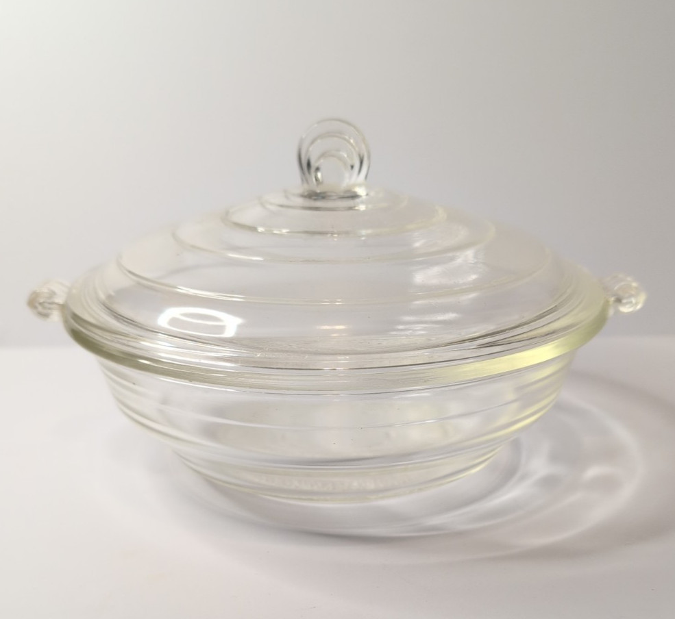 Vtg Glasbake #55 Clear Glass Art Deco Oven Ware Casserole Dish Bowl Skyscraper