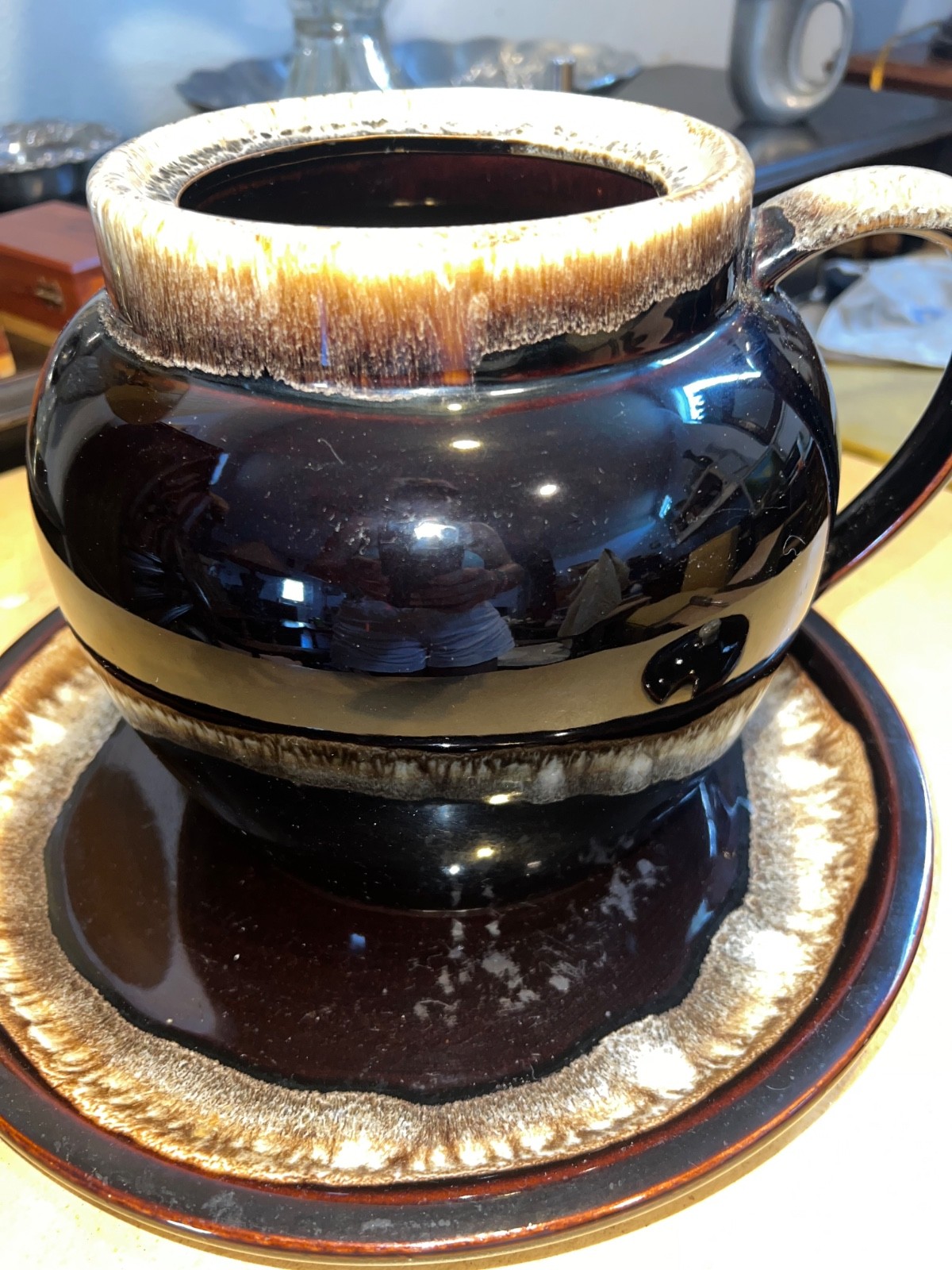 vintage Pfaltzgraff gourmet brown drip glaze soup bean pot tureen No Lid/Ladle