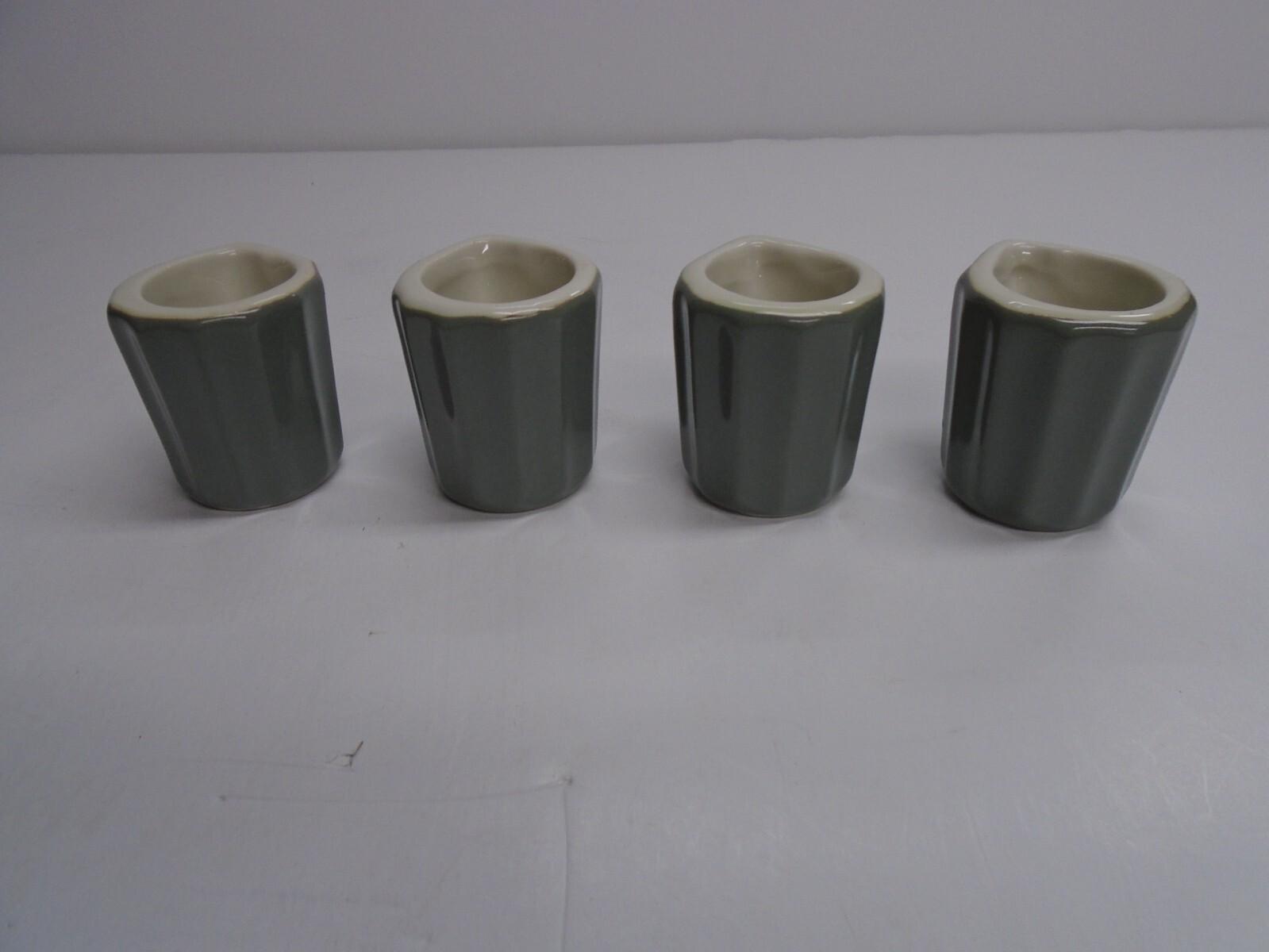 Vintage “HALL” 2″ RESTAURANT CREAMERS , “GRAY FLUTED” – Matched Set of (4), NOS