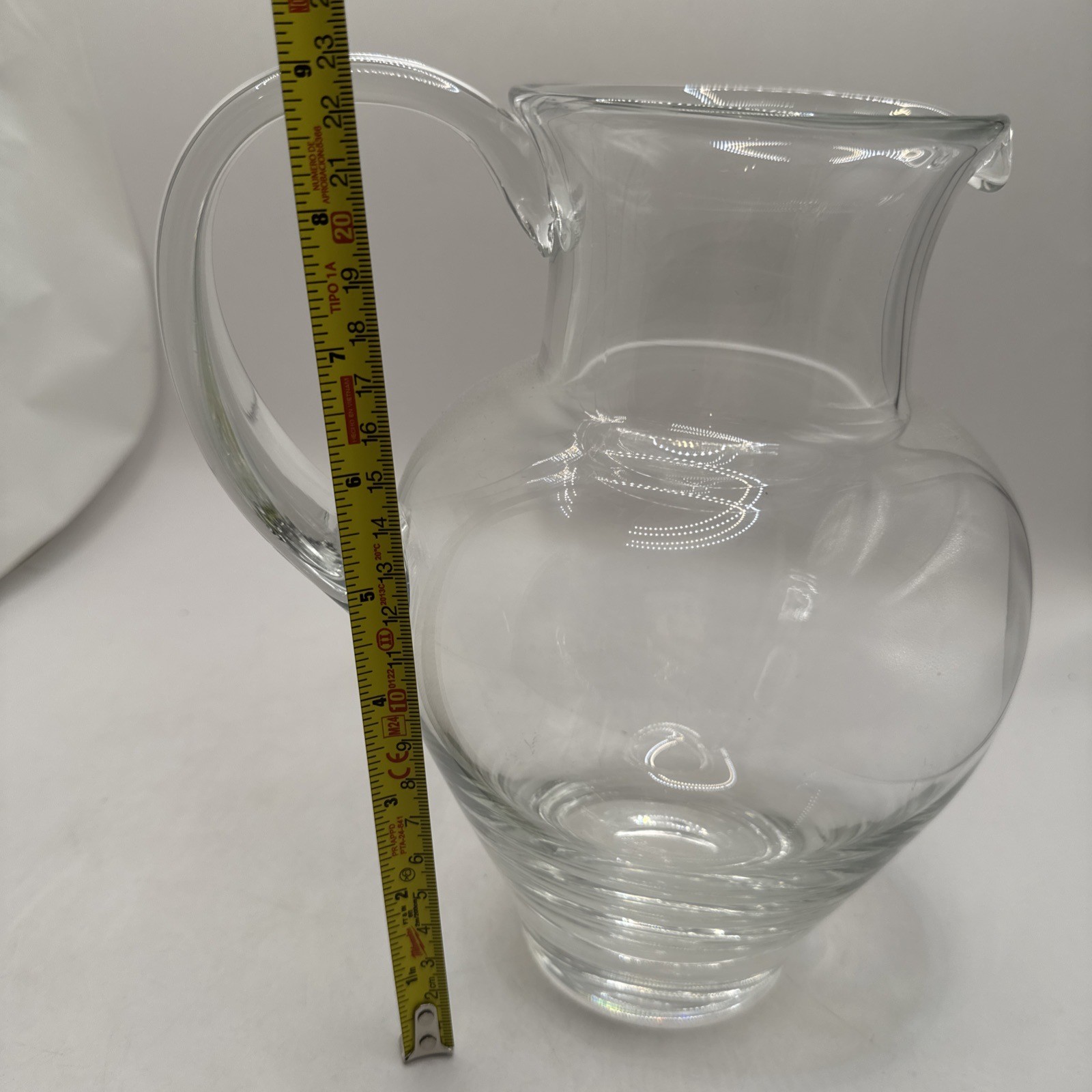 Vintage Blenko Style Clear Hand Blown Glass Pitcher 9″ High Polished Pontil Base