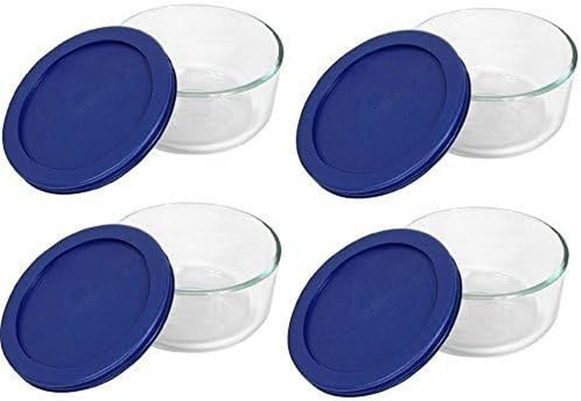 7200 2-Cup Glass Bowl & 7200-PC Dark Blue Lid (4-Pack) – Made in USA