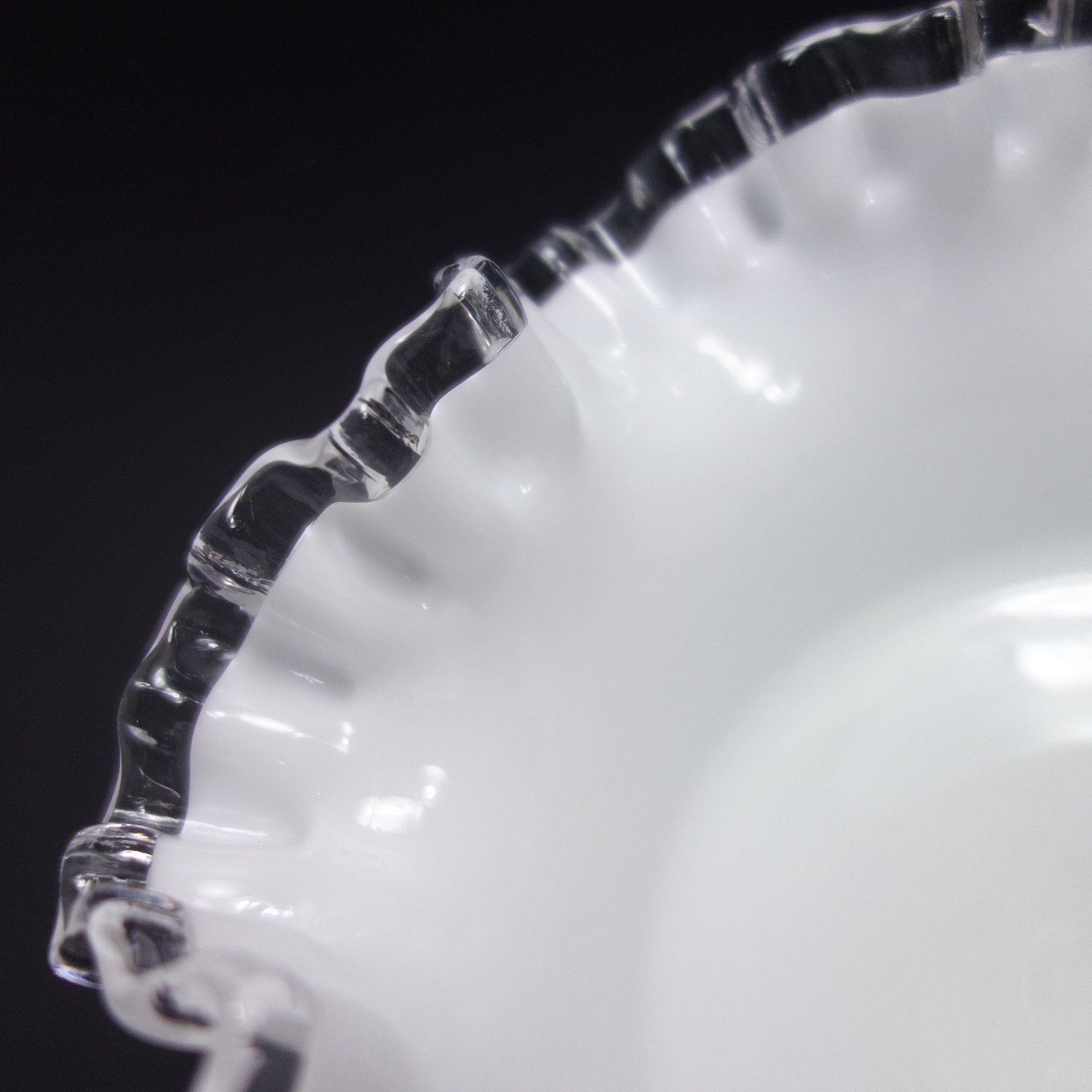 Vintage Fenton Silver Crest Milk Glass Footed Pedestal Bowl Ruffled Edge 6″ Tall