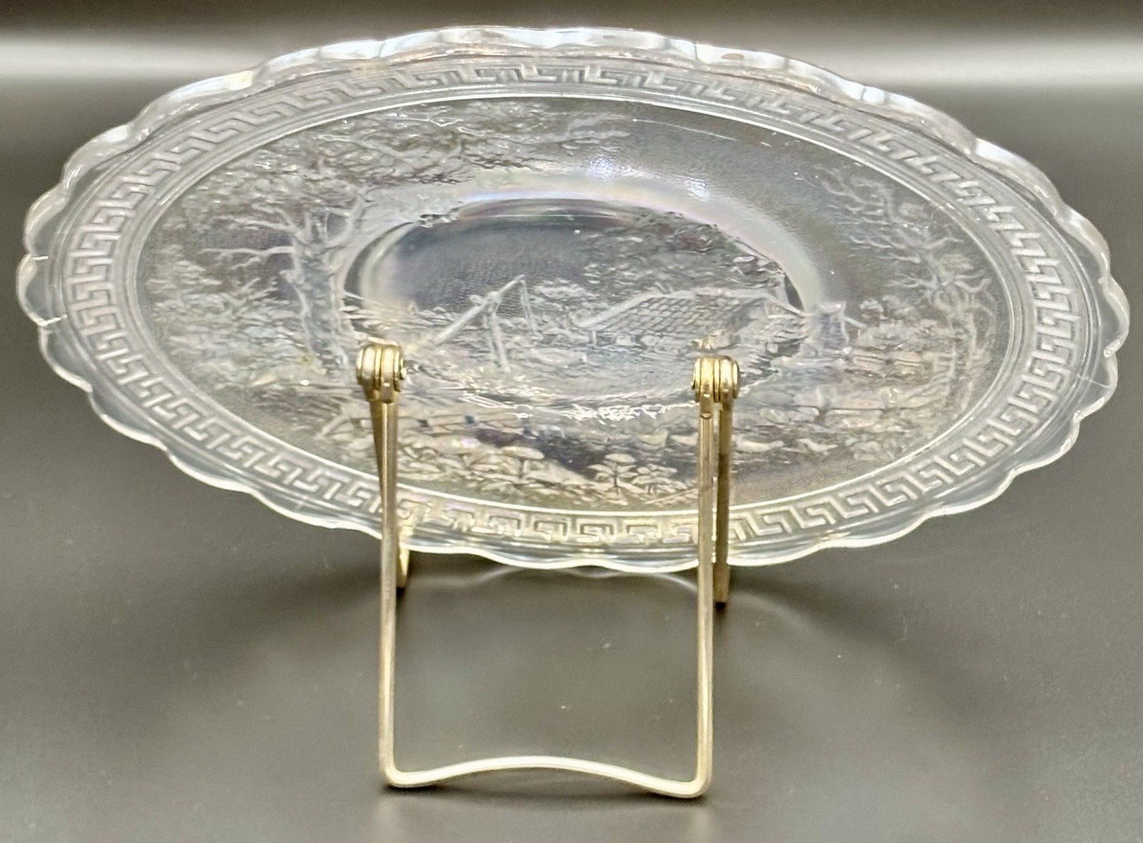 10 1/4” Dia. Pressed Carnival Glass Plate Imperial Homestead Iridescent