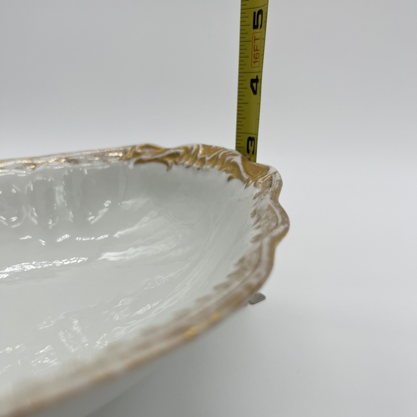 TWO Gorgeous White with Gold Trim T&V France Oval Serving Bowls 10” x 7.75”