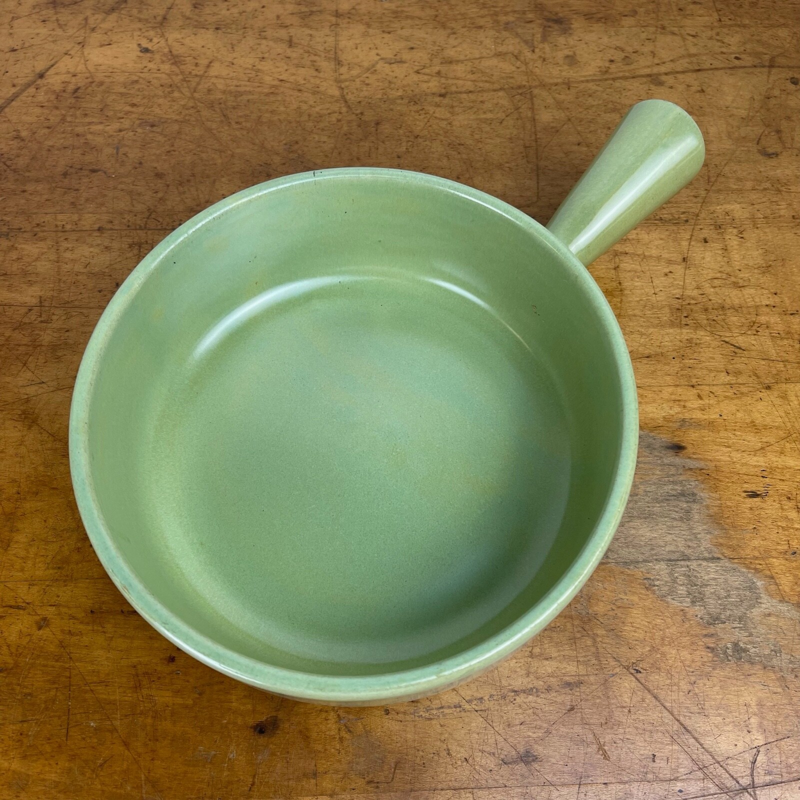 Vintage La Solana Potteries Solana Ware Green Covered Handled Pot 11” Long