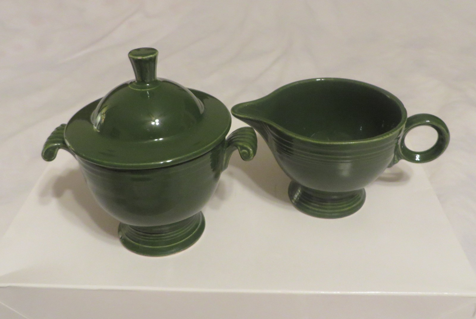 Vintage Fiesta 1950’s *FOREST/DARK GREEN* Sugar Bowl w/Lid & Creamer
