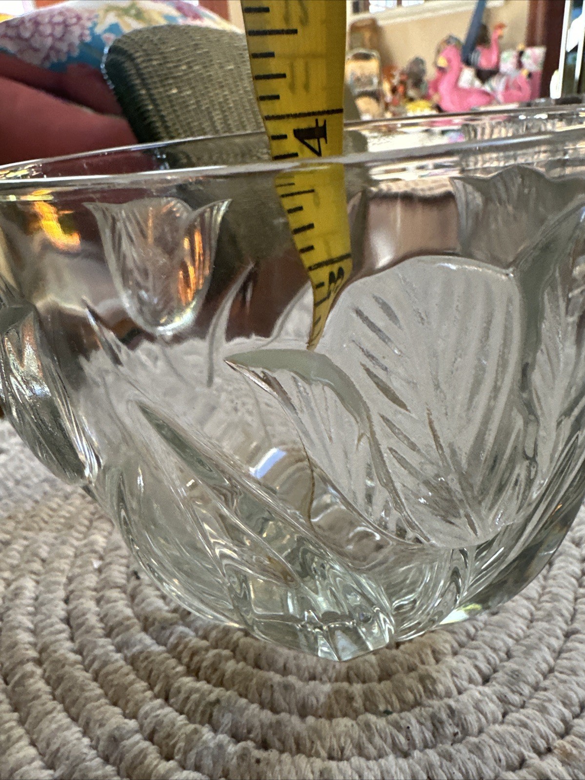 Clear Candy Dish w/ Lid Embossed Tulips & Leaves 2 Pcs
