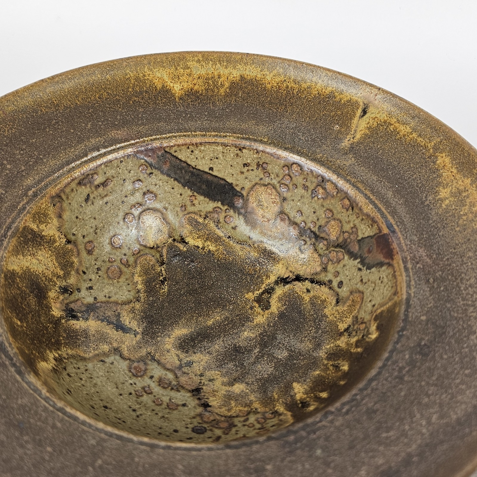 Signed Vintage Studio Art Pottery Rustic Brown Speckled Glaze Stoneware Bowl