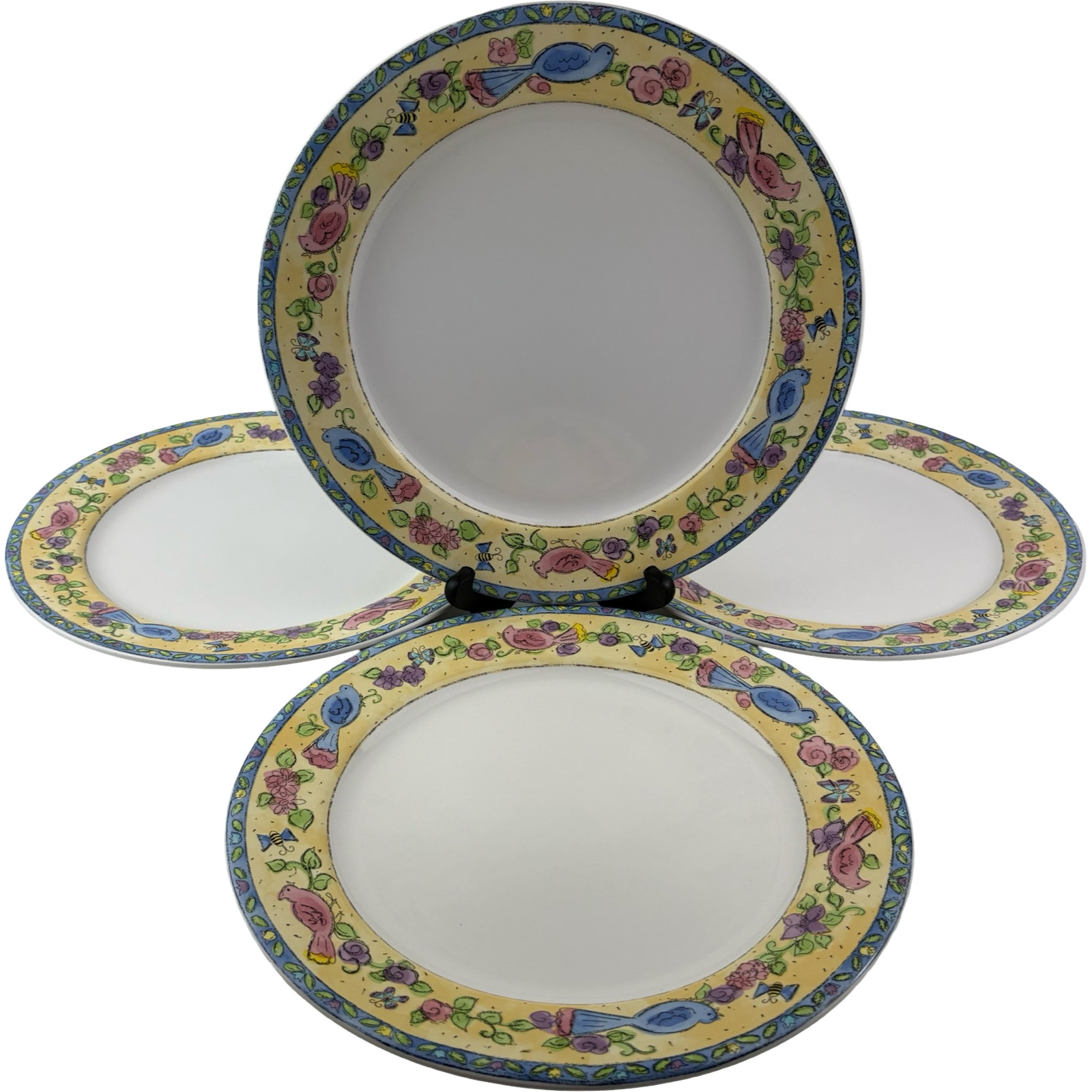 Sango Birds and the Bees Dinner Plates Set of 4 VTG 11″ Sue Zipkin Stoneware