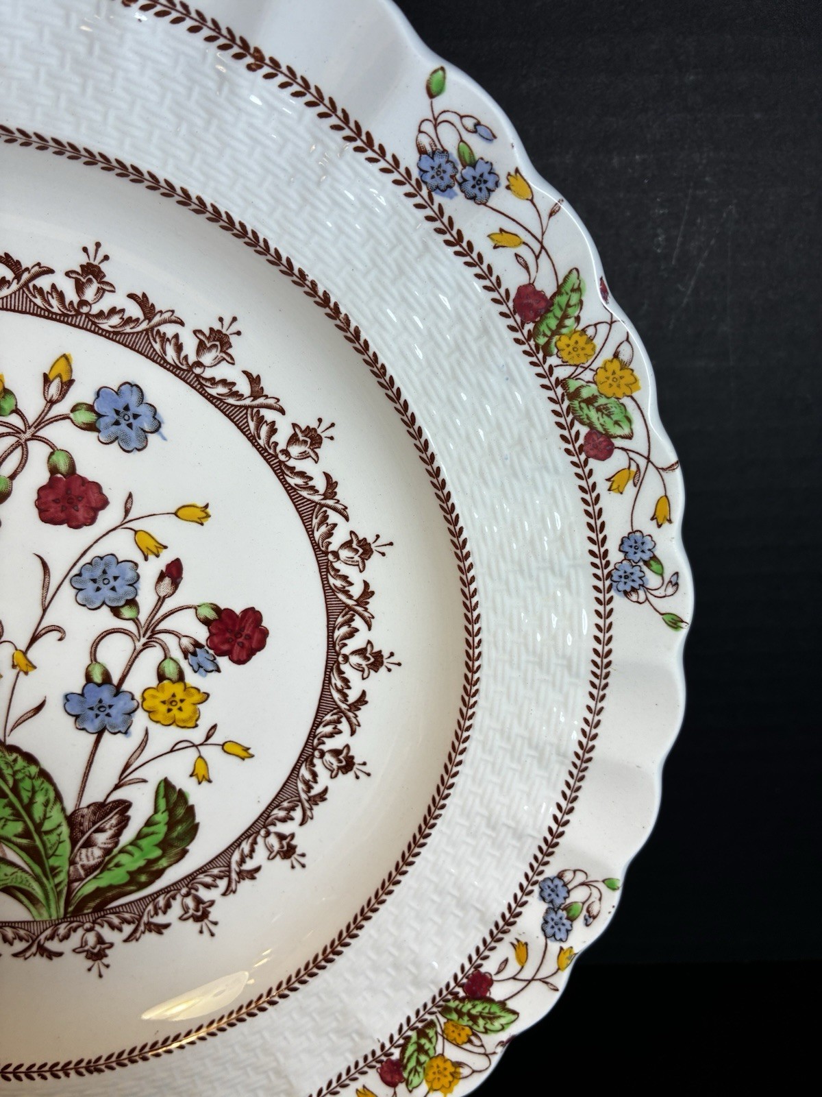 8 Copeland SPODE COWSLIP 10 1/2″ DINNER PLATES Discontinued Set Old Back Stamp