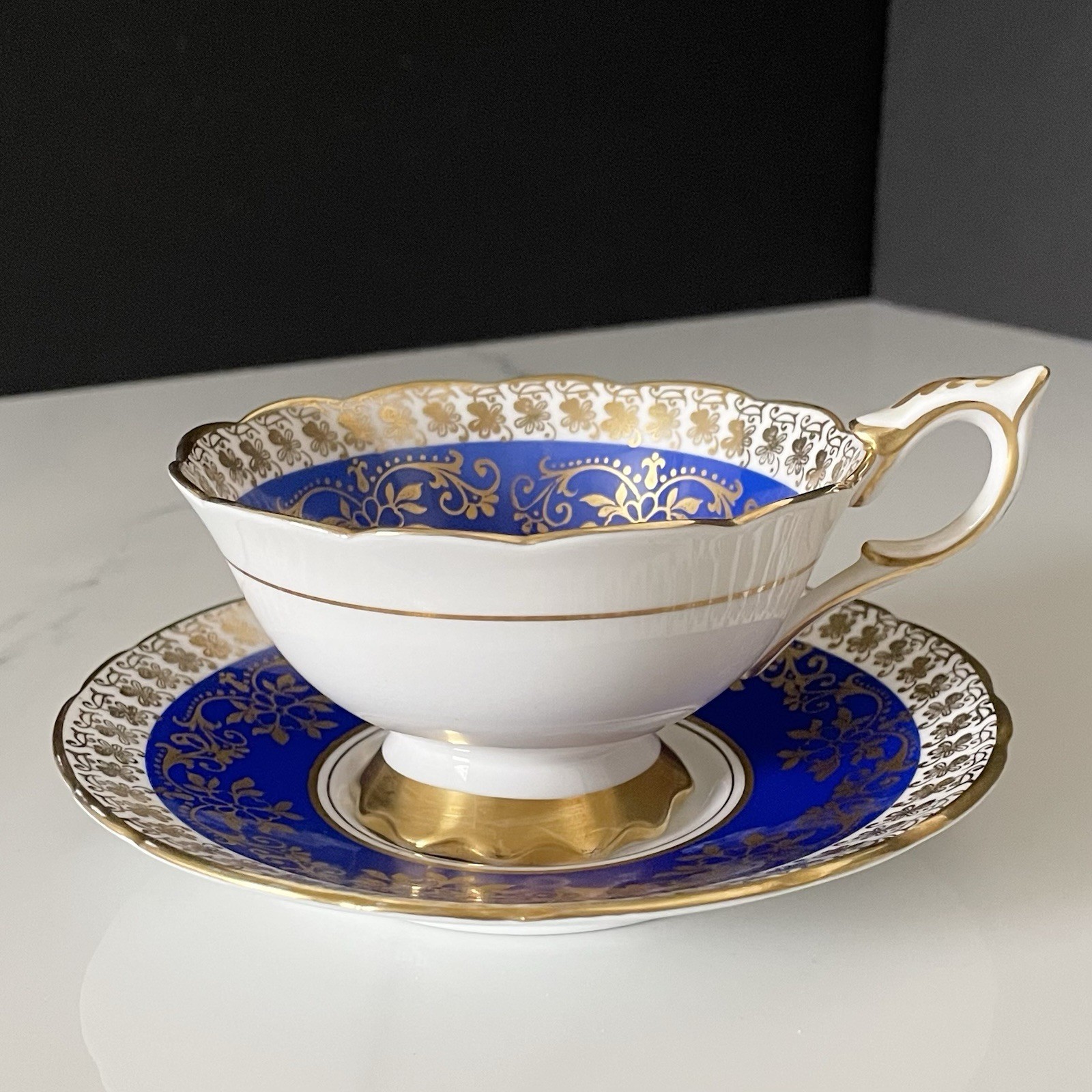 Cobalt Blue Gold & Yellow Rose Cup & Saucer By Royal Staffordshire