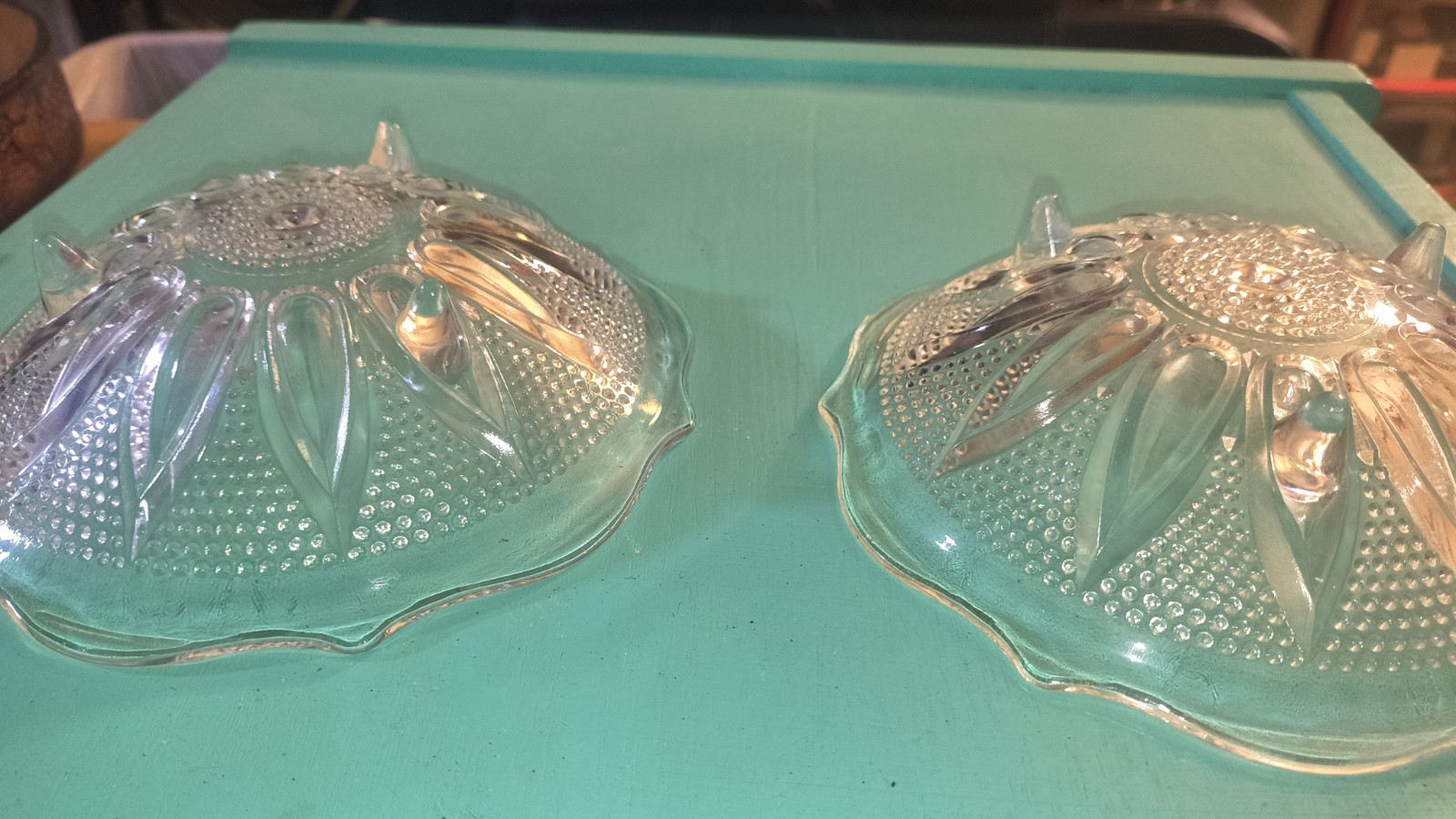 Set If 2. Clear Glass Footed Dish Bubble Design