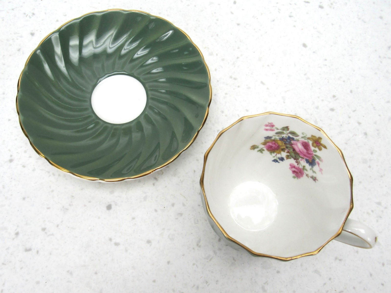Vintage Lot of 4 Mixed Teacups Saucers Staffordshire Tuscan Victoria bone china